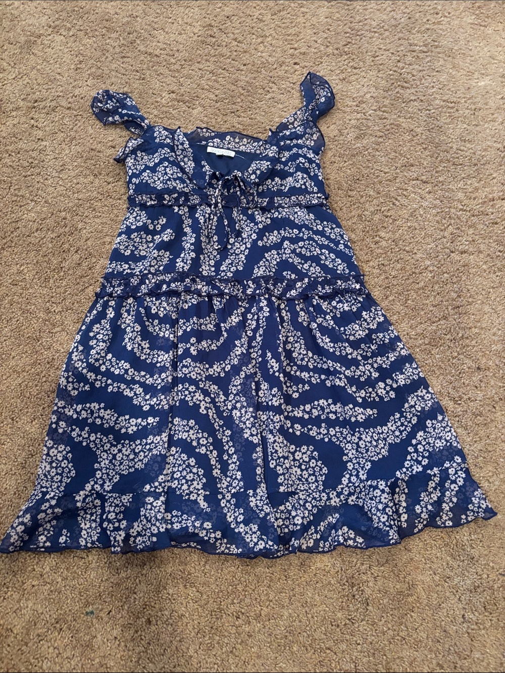 Navy Floral Sundress with Ruffled Straps